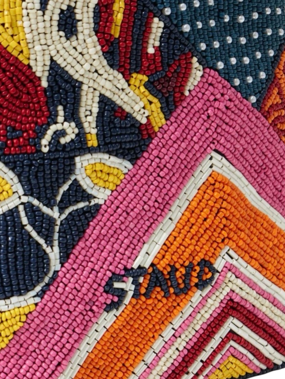 STAUD Cote Beaded Bag Patchwork Foulard Hand Bucket Bag Multicolor Designer NWT - Picture 3 of 7